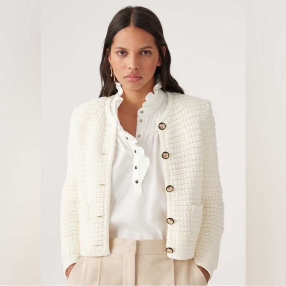 NEW Ba&sh Bash  Gaspard Tweed Cardigan Jacket in Ecru Cream White | size 1 / S